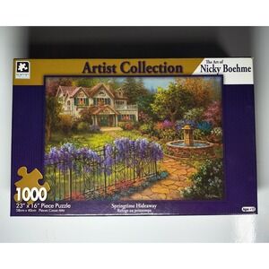 NIB Springtime Hideaway 1000 P Jigsaw Puzzle 23x16 Flowers House Cottage Garden